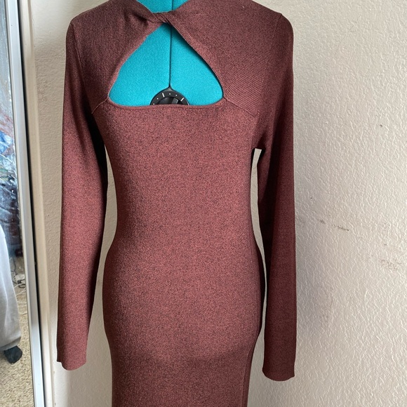 SOLD RAILS brown long bodycon sweater open-slit dress Size M - Picture 5 of 6